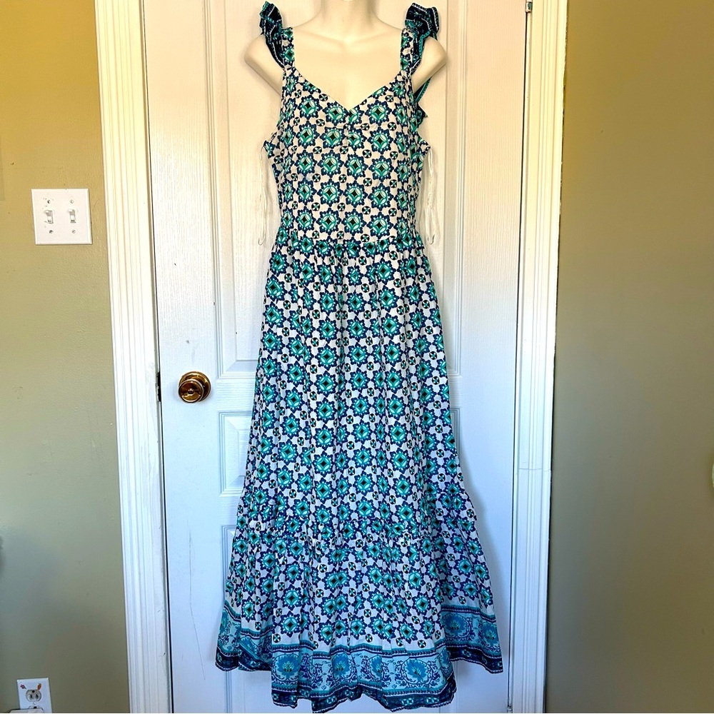 Haute Hippie Teal and White Floral Maxi Dress Women Medium Summer